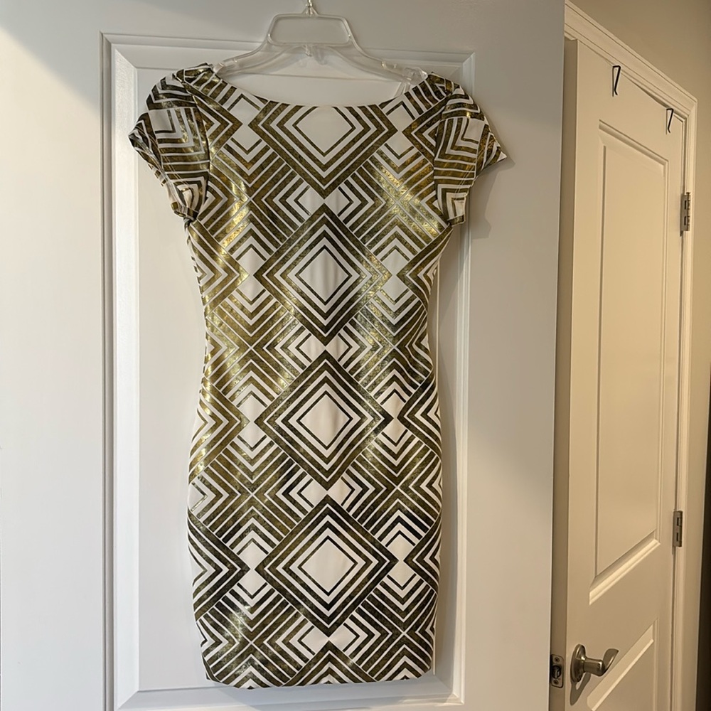 White and gold mini dress